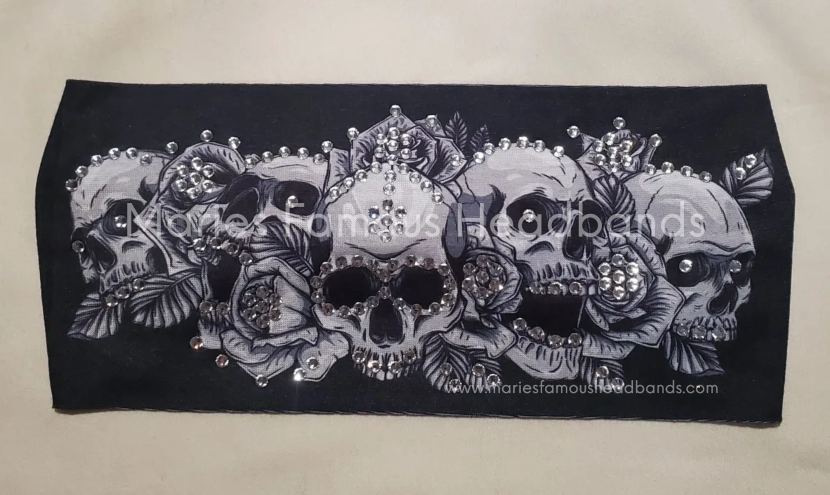 Marie's Gray Skulls Handcrafted Headband