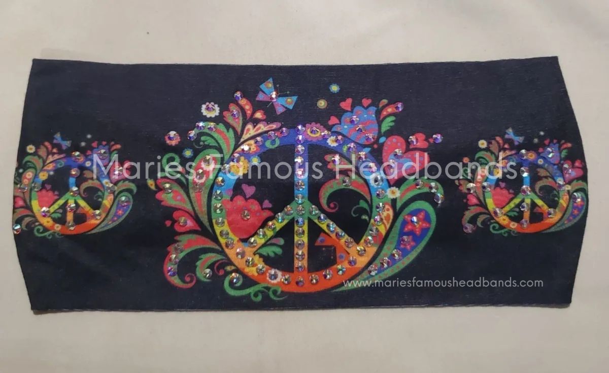 Marie's Floral Peace Sign Handcrafted Headband