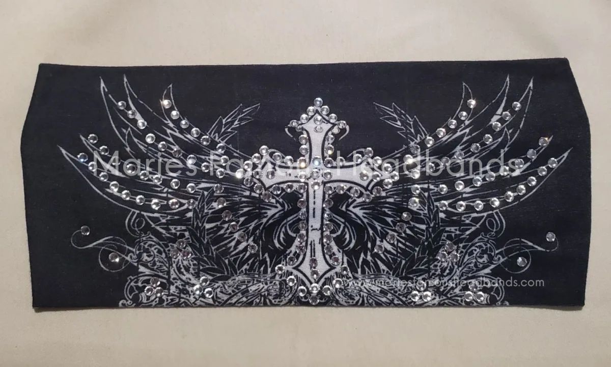 Marie's Cross Wings Black Handcrafted Headband