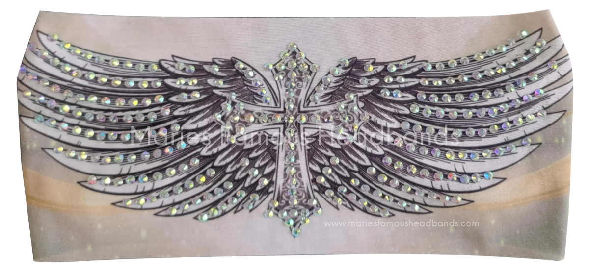 Marie's Cross and wings Tan Handcrafted Headband