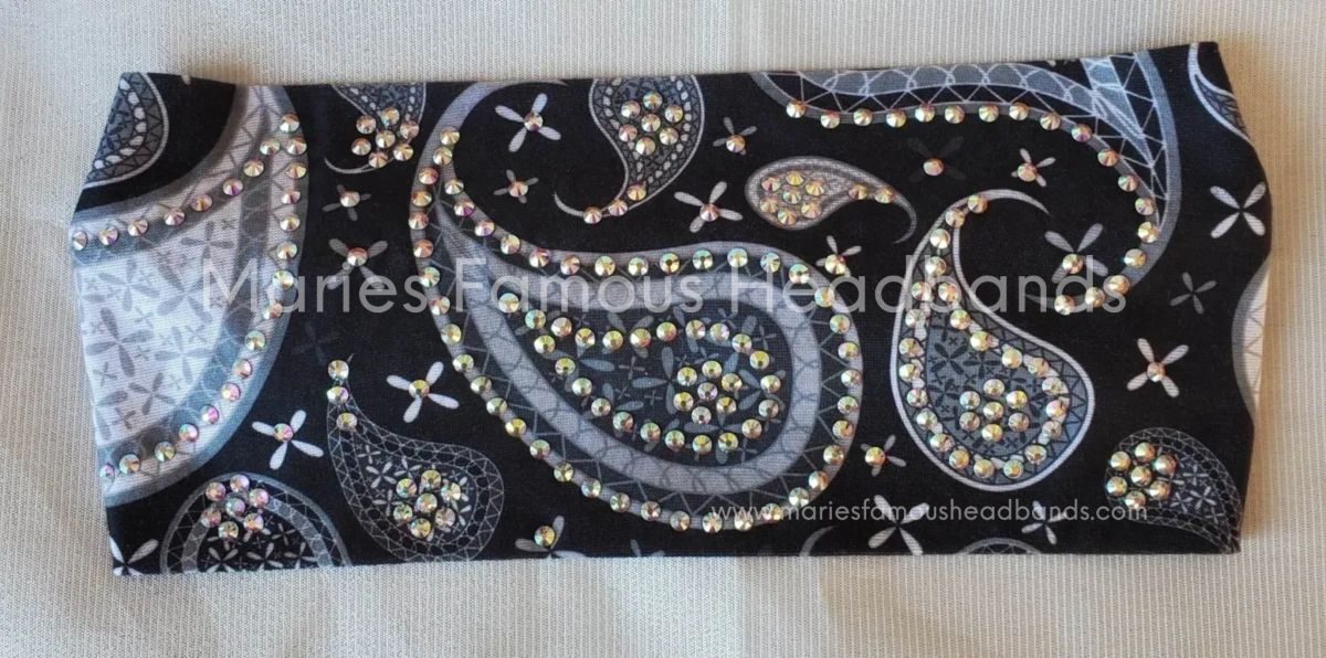 Marie's Black & Gray Paisley Handcrafted Headband