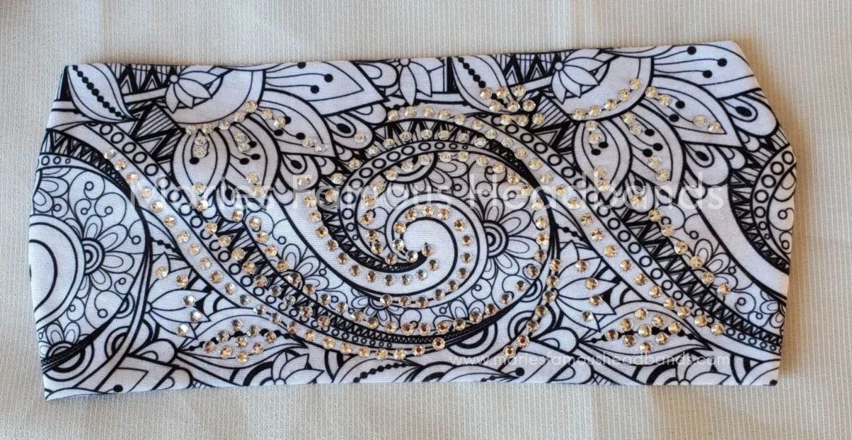 Marie's White & Black Swirls Handcrafted Headband