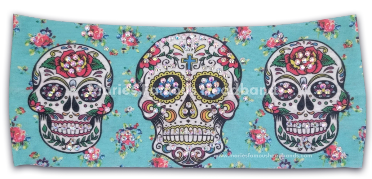 Marie's Teal Sugar Skulls Handcrafted Headband