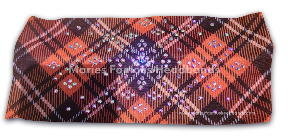 Marie's Orange and Black Checkered Handcrafted Headband